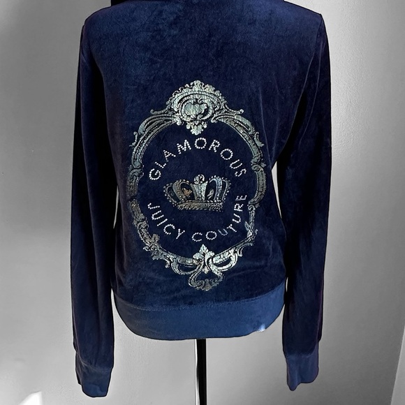 Juicy Couture Navy Blue Velour Zip Up Hoodie Size Large - Picture 7 of 8
